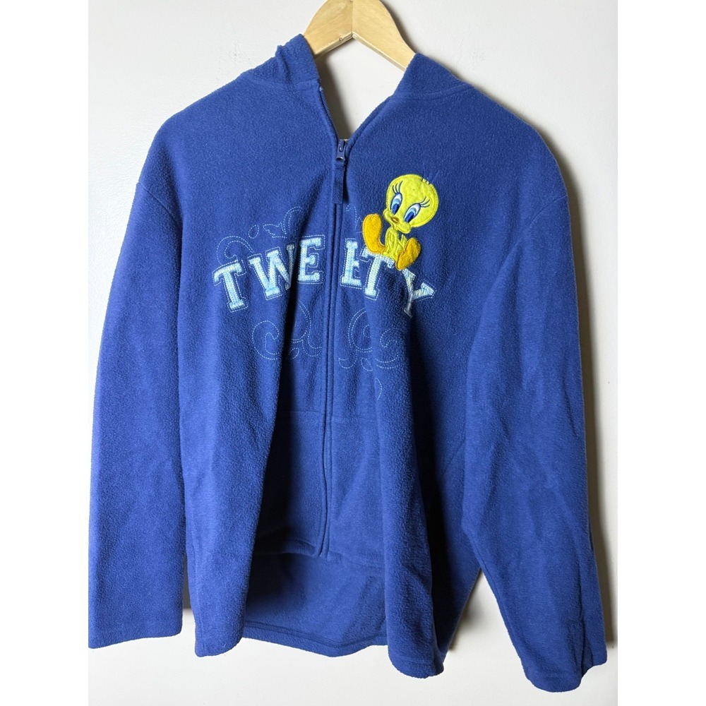 Looney Tunes Tweety Bird Fleece Zip Up Hoodie Sweatshirt Womens L Blue